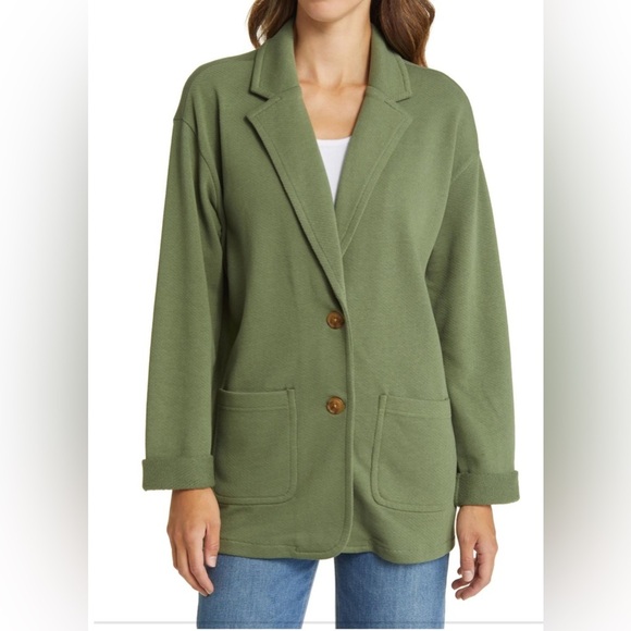 Caslon "NWT" Relaxed French Terry Blazer Green Sorrel Size XL - Picture 2 of 16